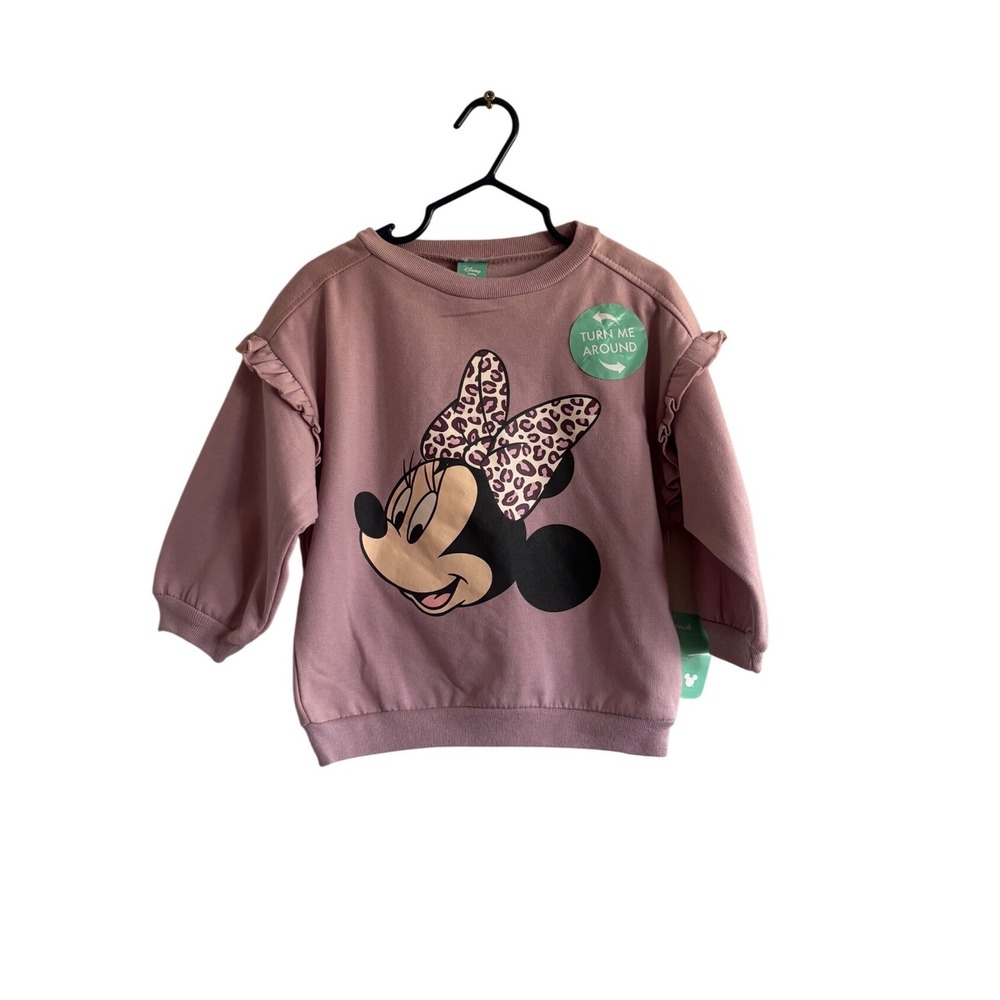 Disney Baby Minnie Mouse Mauve Ruffle Sweatshirt Leopard Bow 24M NWT